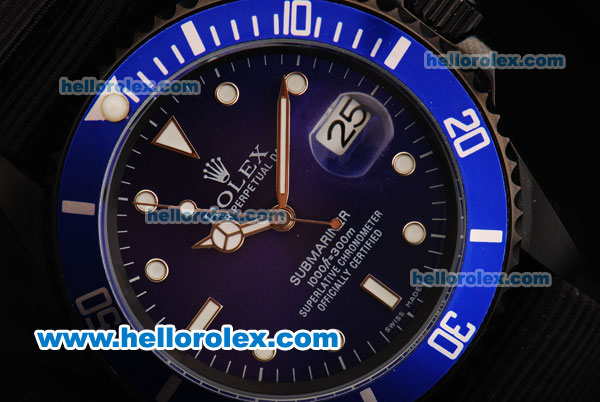 Rolex Submariner Automatic Movement PVD Case with Blue Dial - Blue Bezel and Black Nylon Strap - Click Image to Close